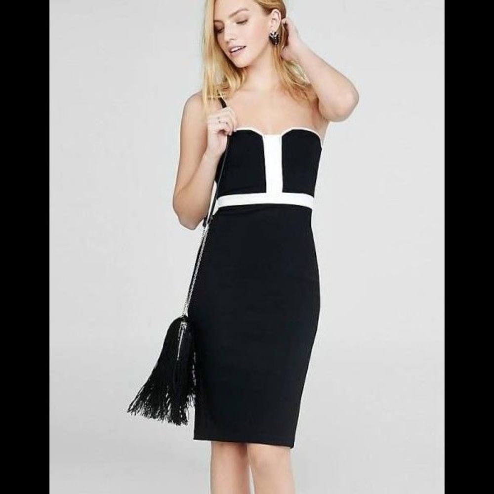 Express Strapless Contrast Piped Sheath Dress 2